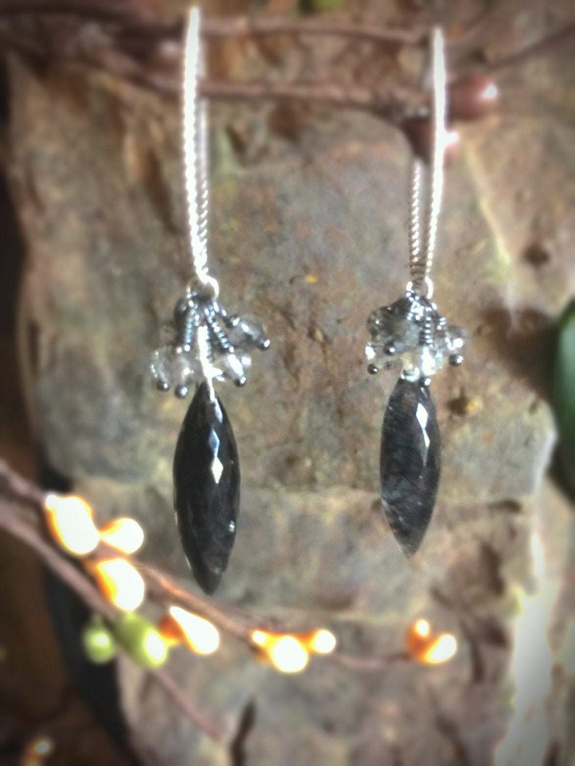 Black Tourmalinated Quartz Earrings