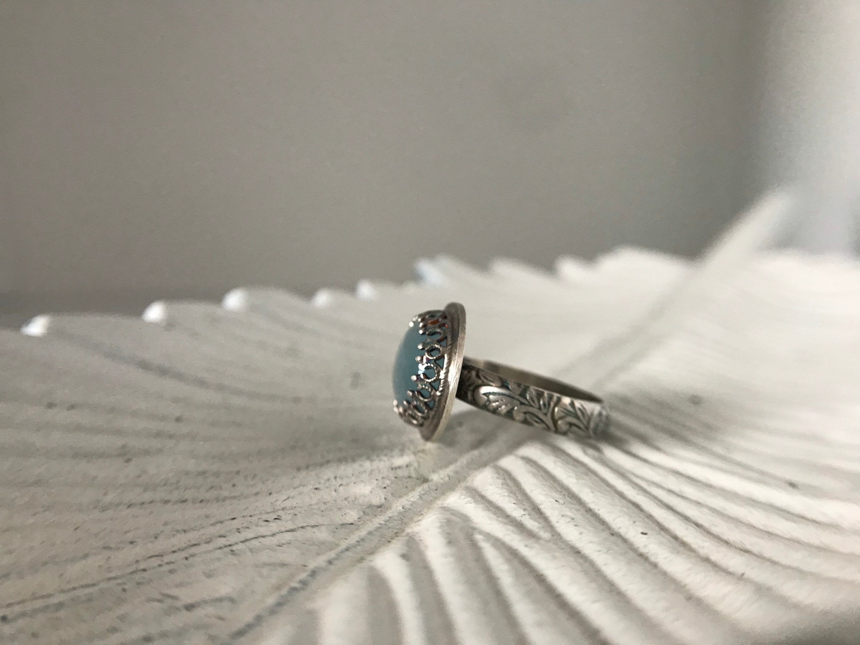 Oxidized Aquamarine Ring