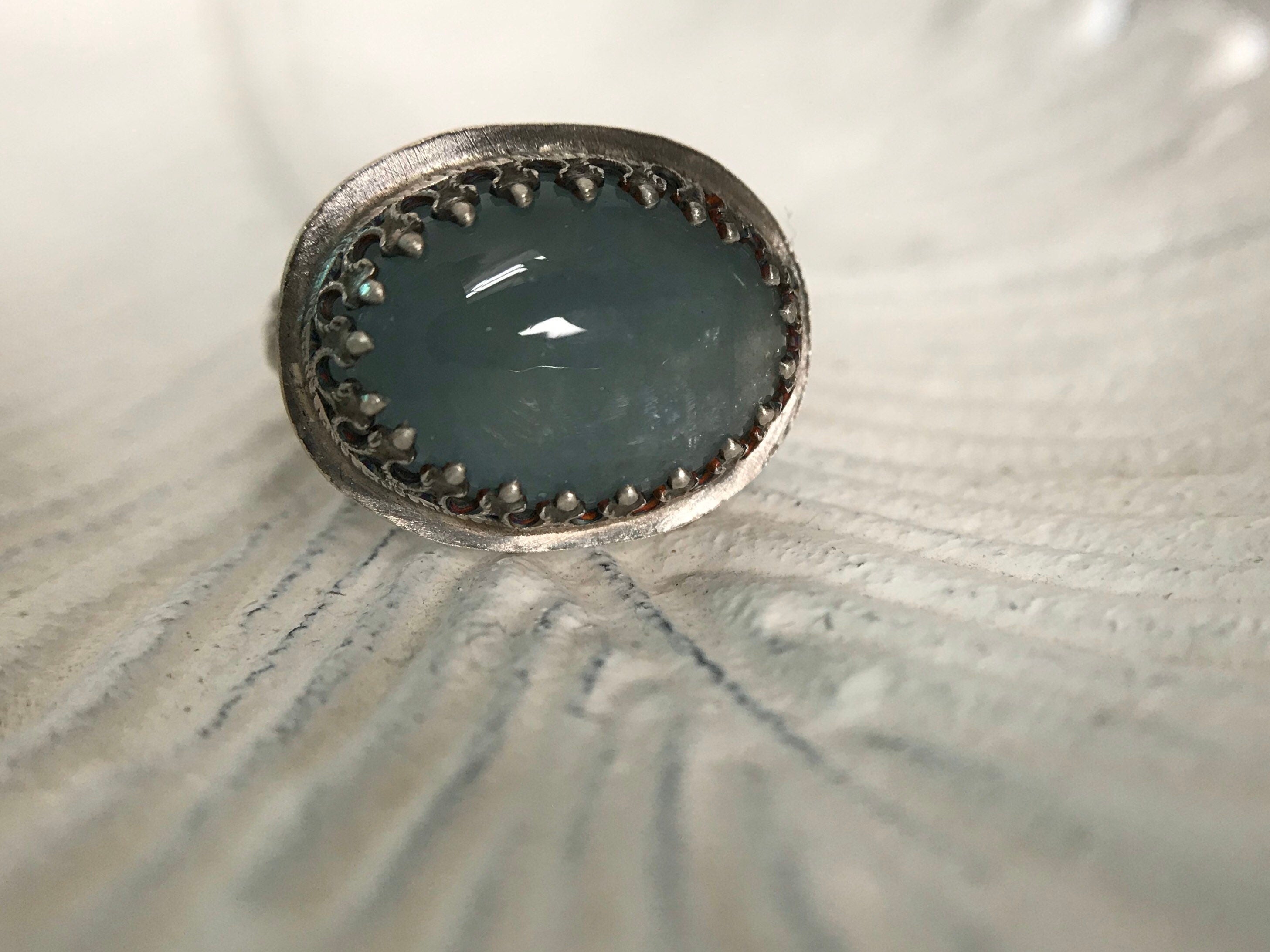 Oxidized Aquamarine Ring