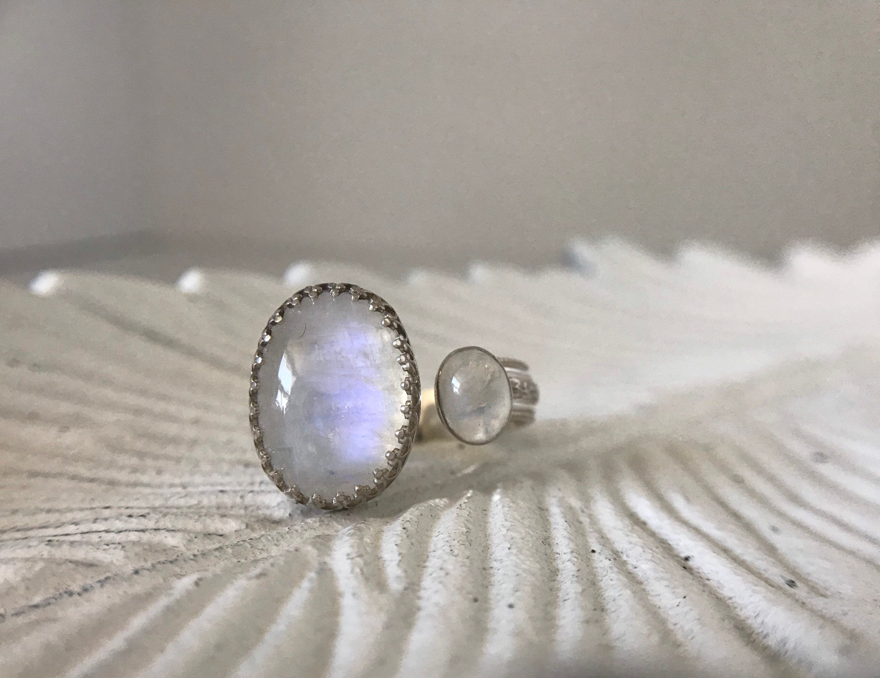 Open Concept Double Rainbow Moonstone Adjustable Ring