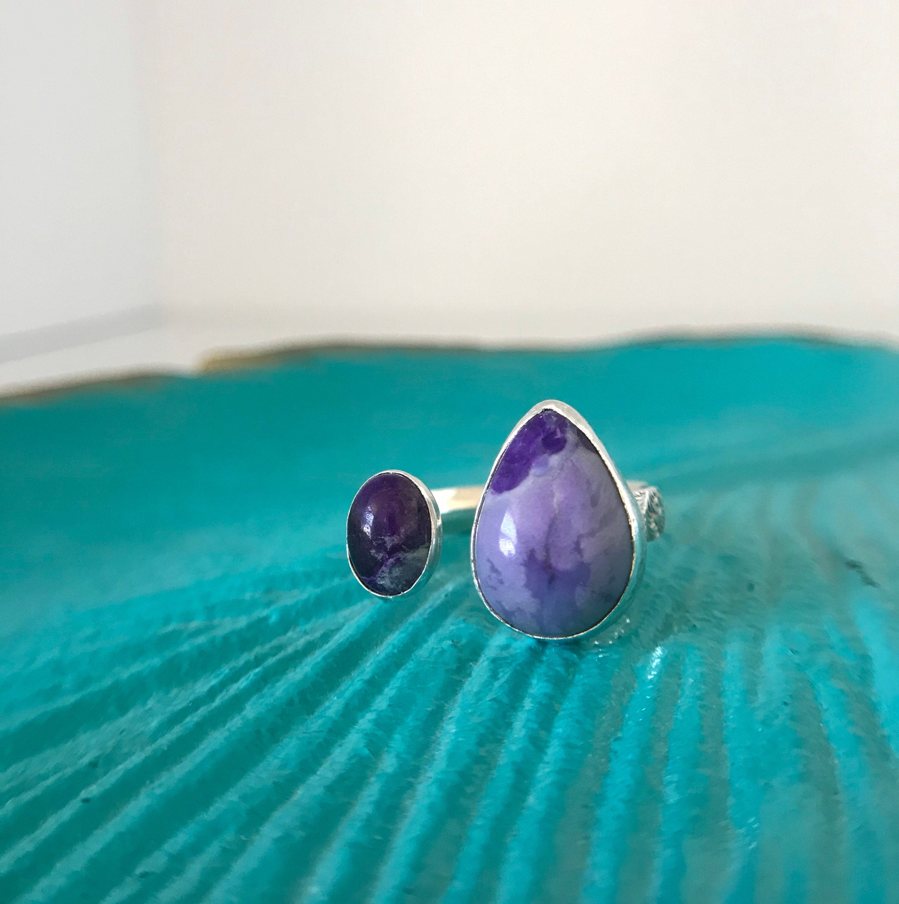 Open Concept Adjustable Double Sugilite Ring