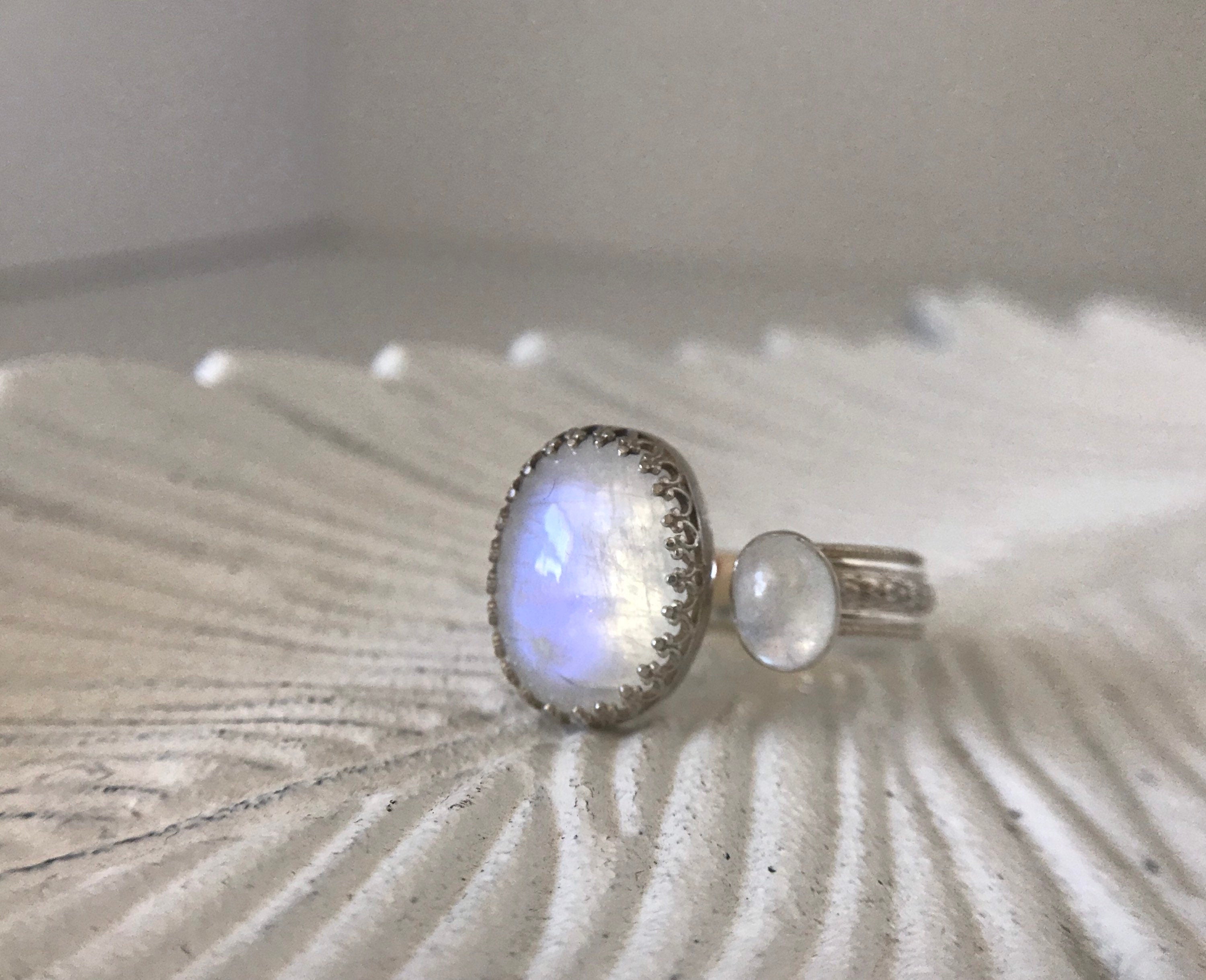 Open Concept Double Rainbow Moonstone Adjustable Ring