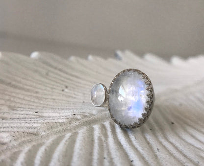 Open Concept Double Rainbow Moonstone Adjustable Ring