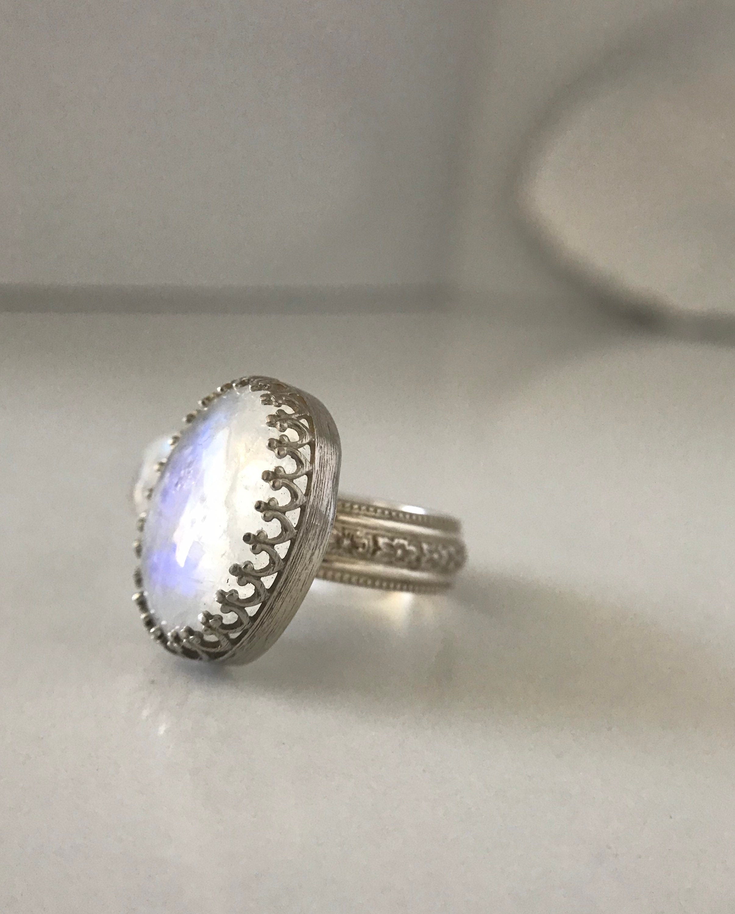 Open Concept Double Rainbow Moonstone Adjustable Ring