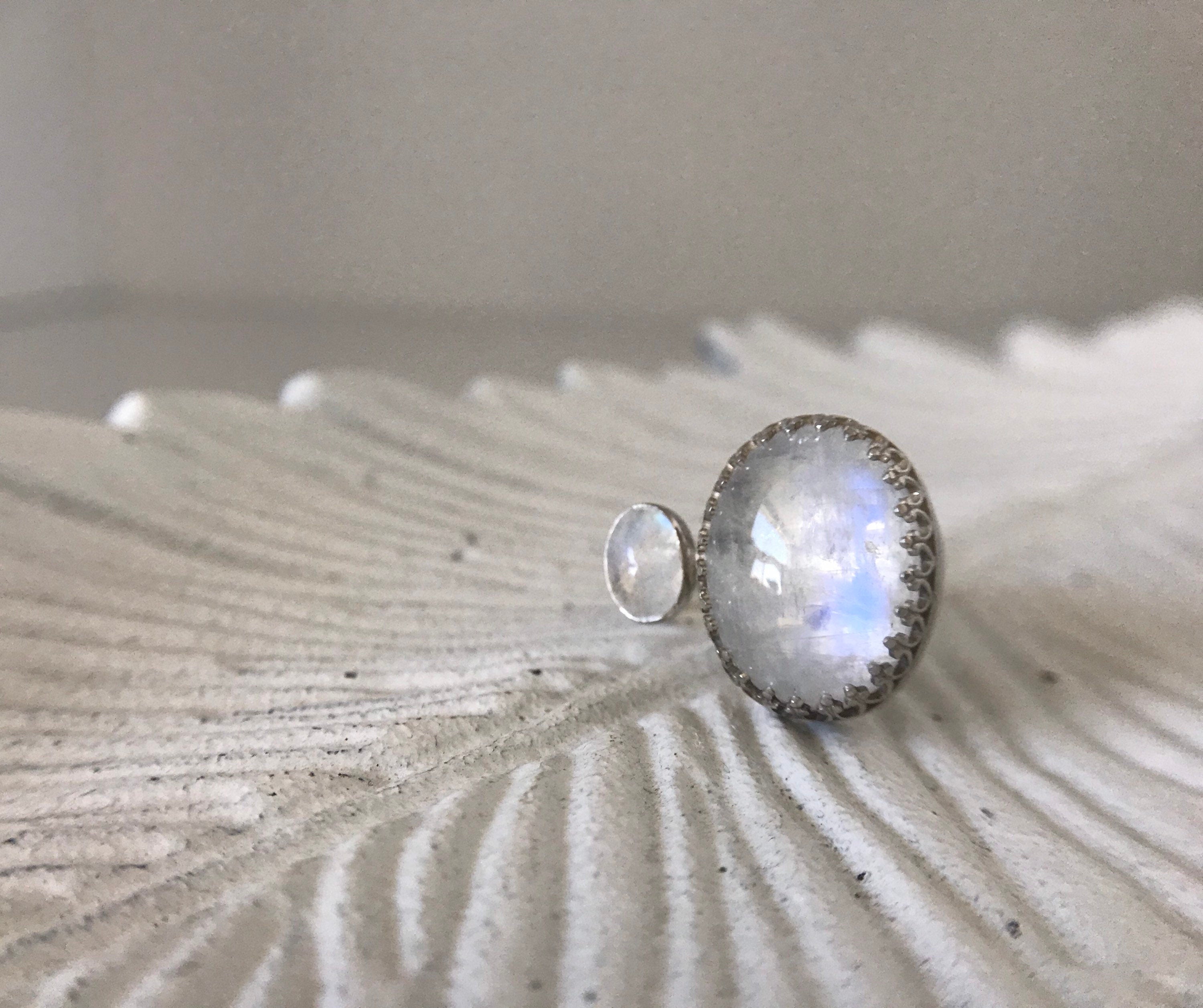 Open Concept Double Rainbow Moonstone Adjustable Ring