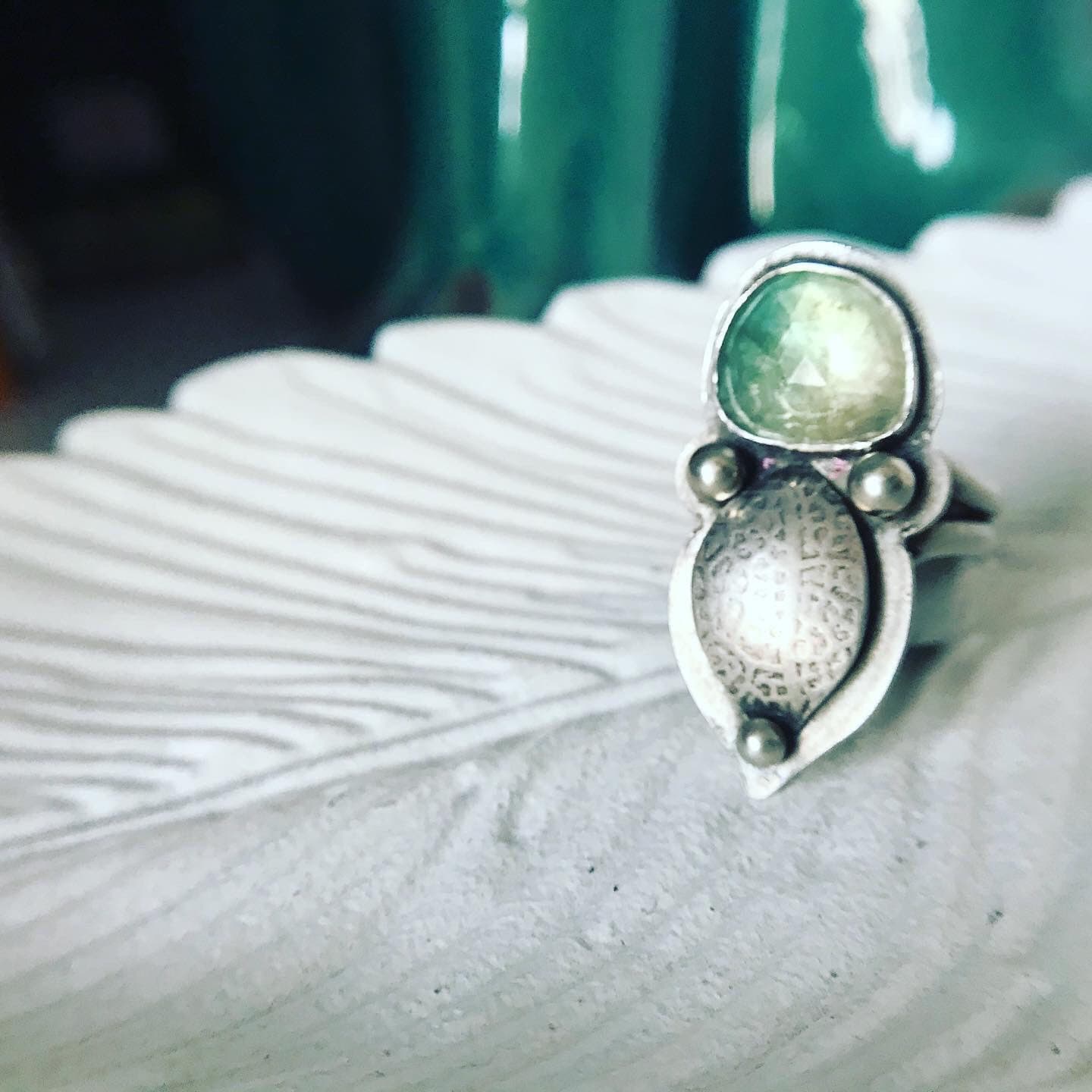 Green and Yellow Tourmaline Leaf Ring