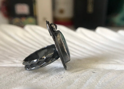 Neptune Variscite and Black Spinel Ring