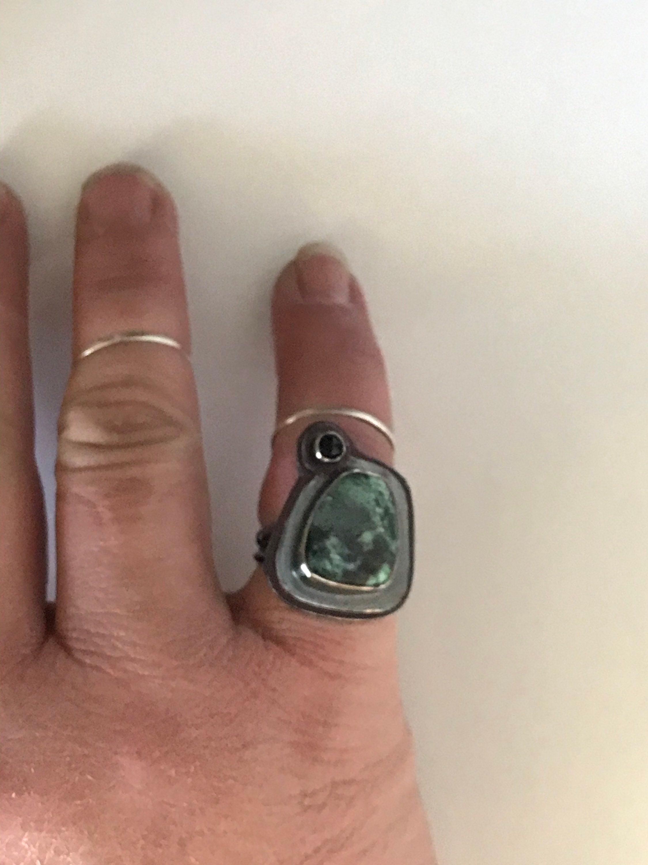 Neptune Variscite and Black Spinel Ring