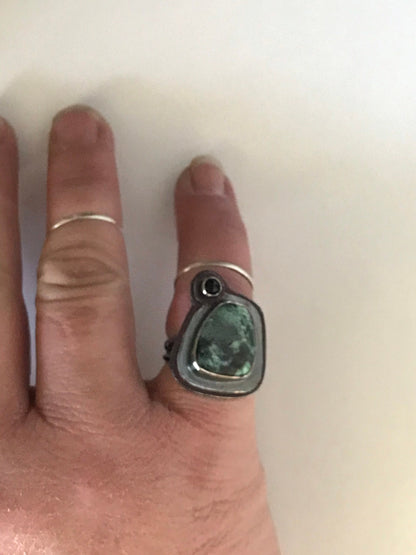 Neptune Variscite and Black Spinel Ring