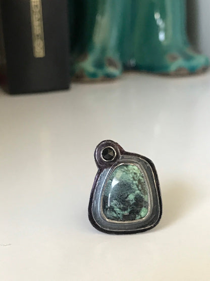 Neptune Variscite and Black Spinel Ring