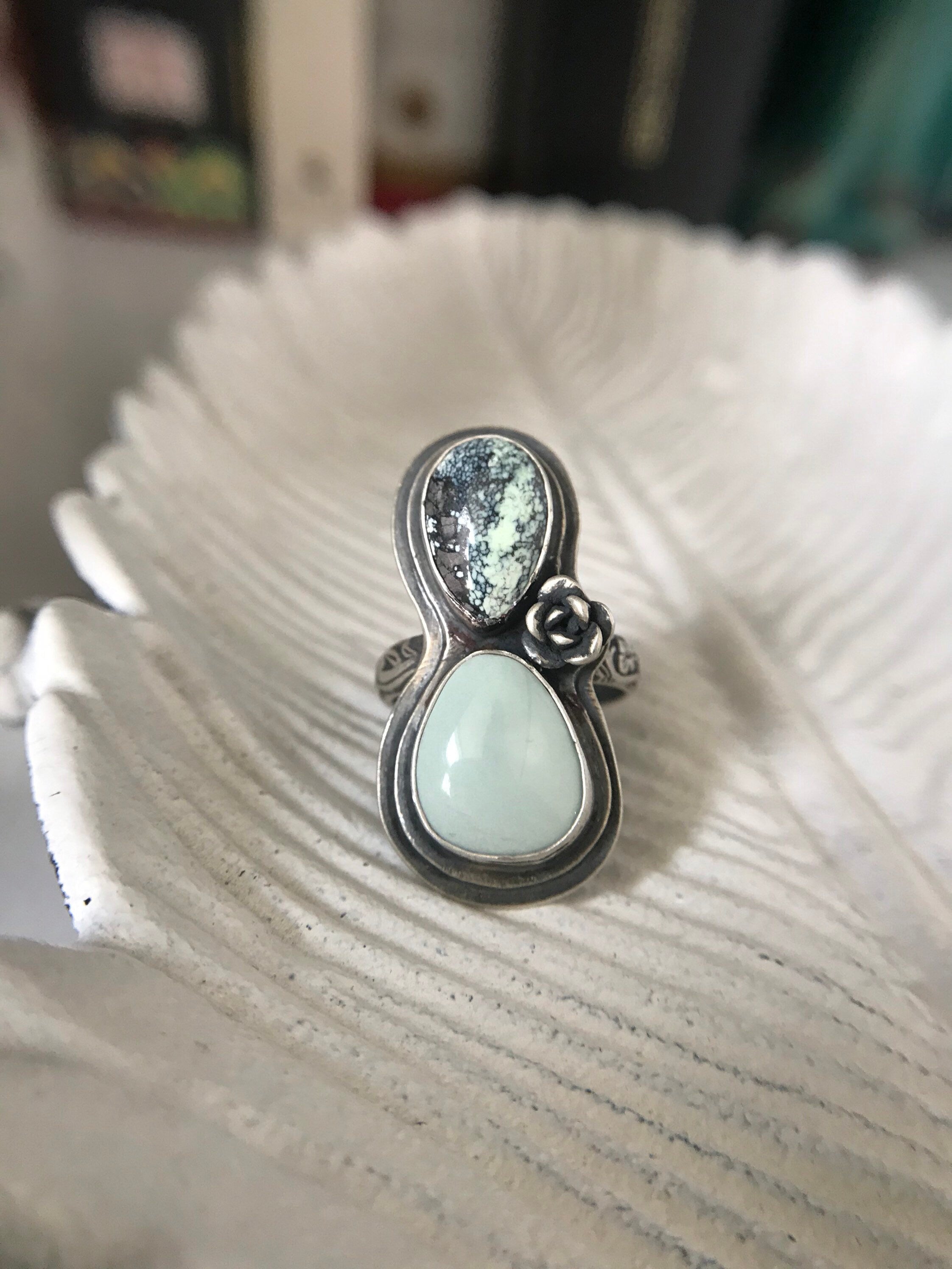 Snowcloud and Yellowstone Variscite Rose Ring