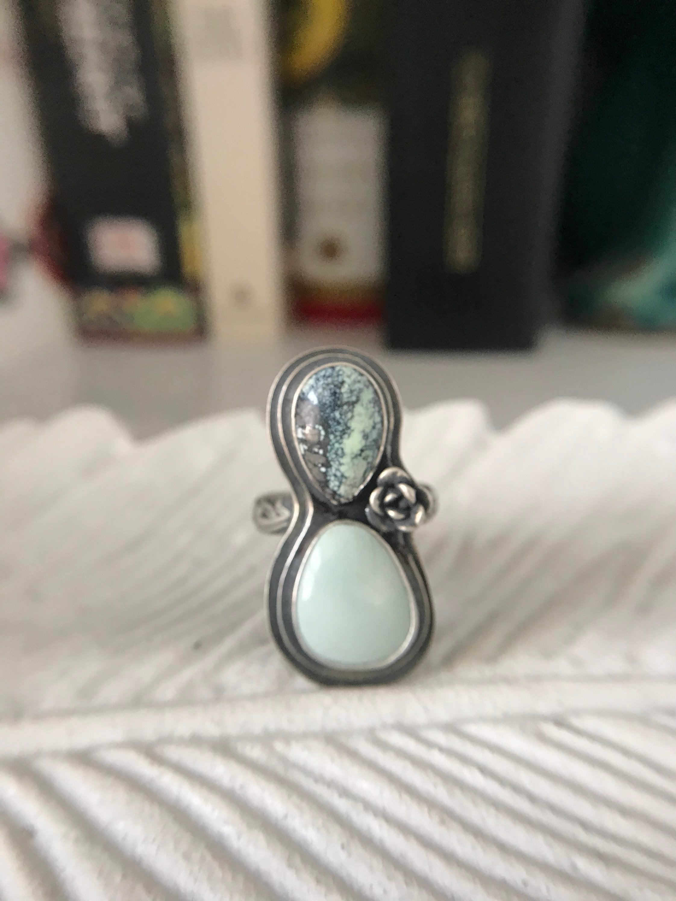 Snowcloud and Yellowstone Variscite Rose Ring