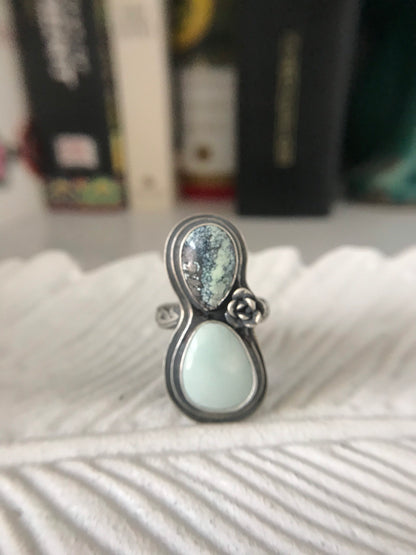 Snowcloud and Yellowstone Variscite Rose Ring