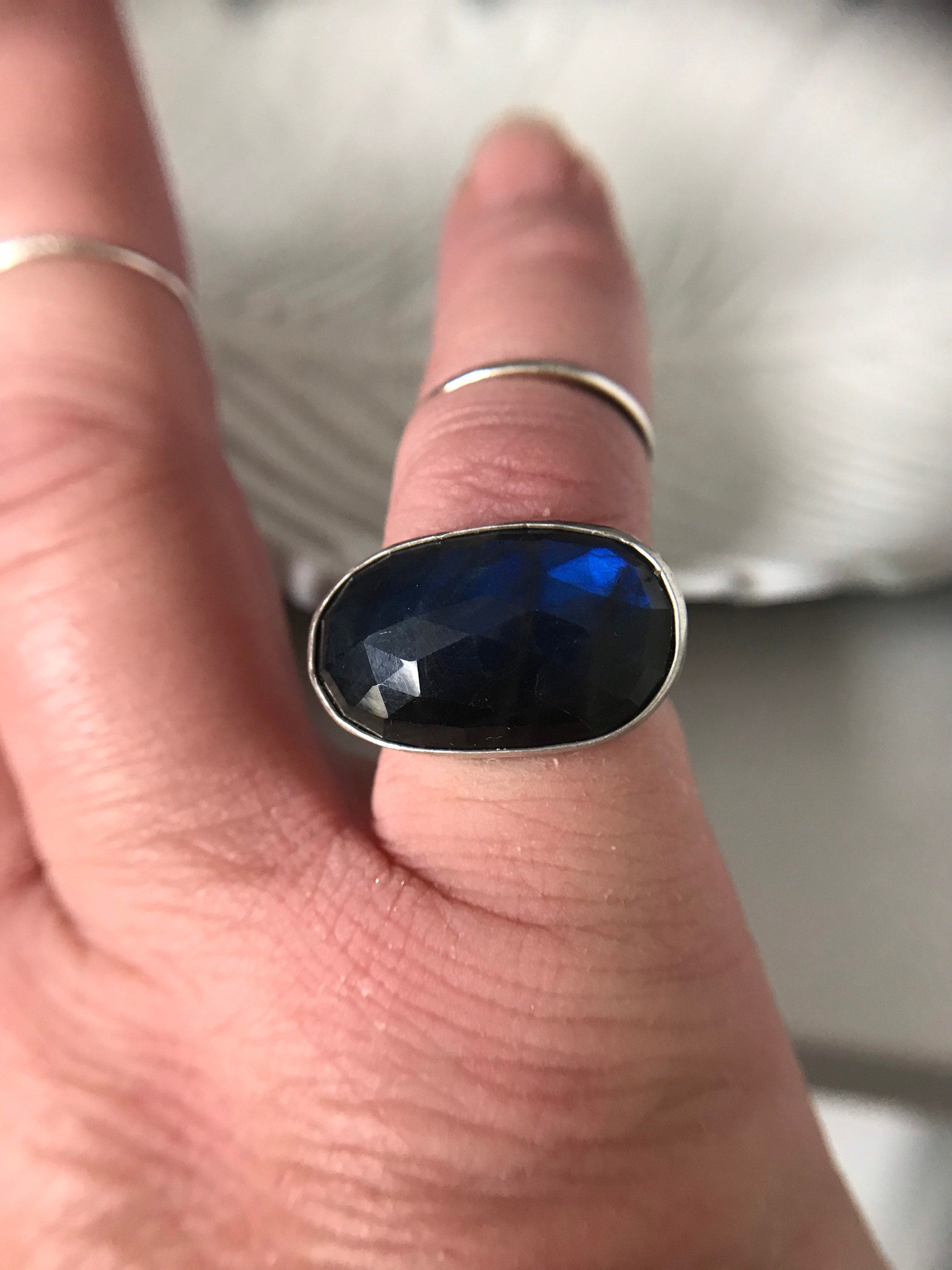 Bright Blue Flash Labradorite Ring