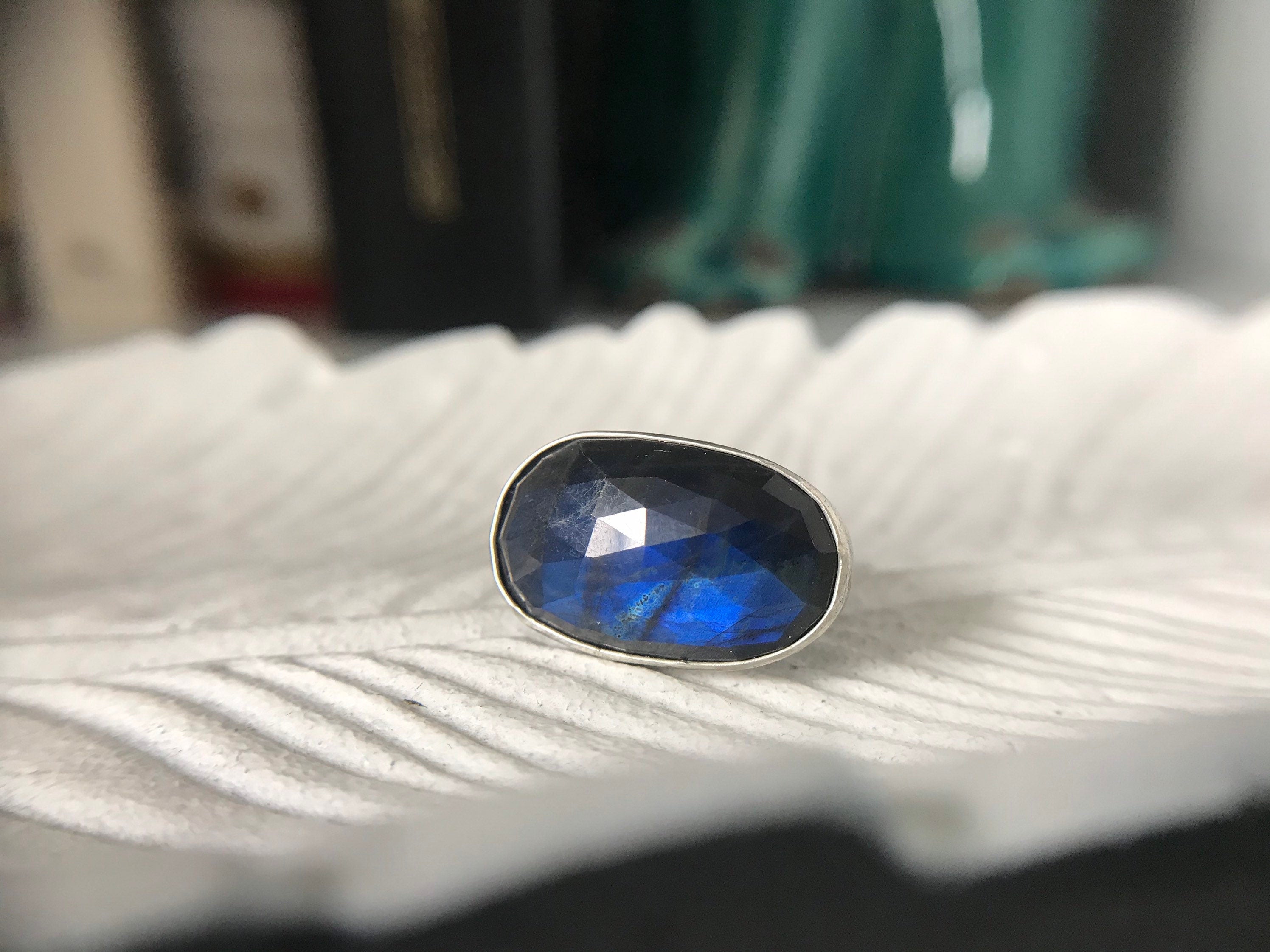 Bright Blue Flash Labradorite Ring