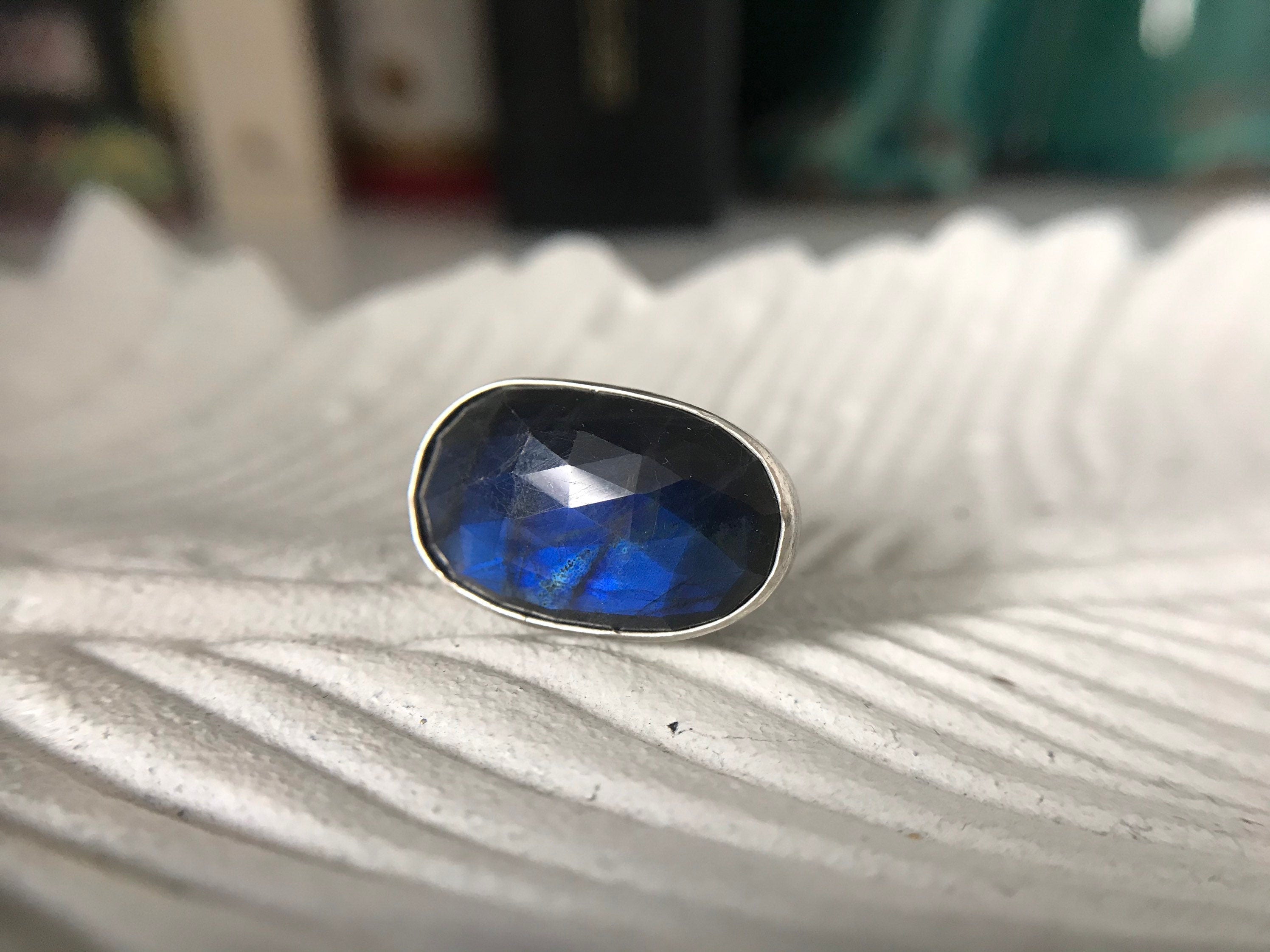 Bright Blue Flash Labradorite Ring