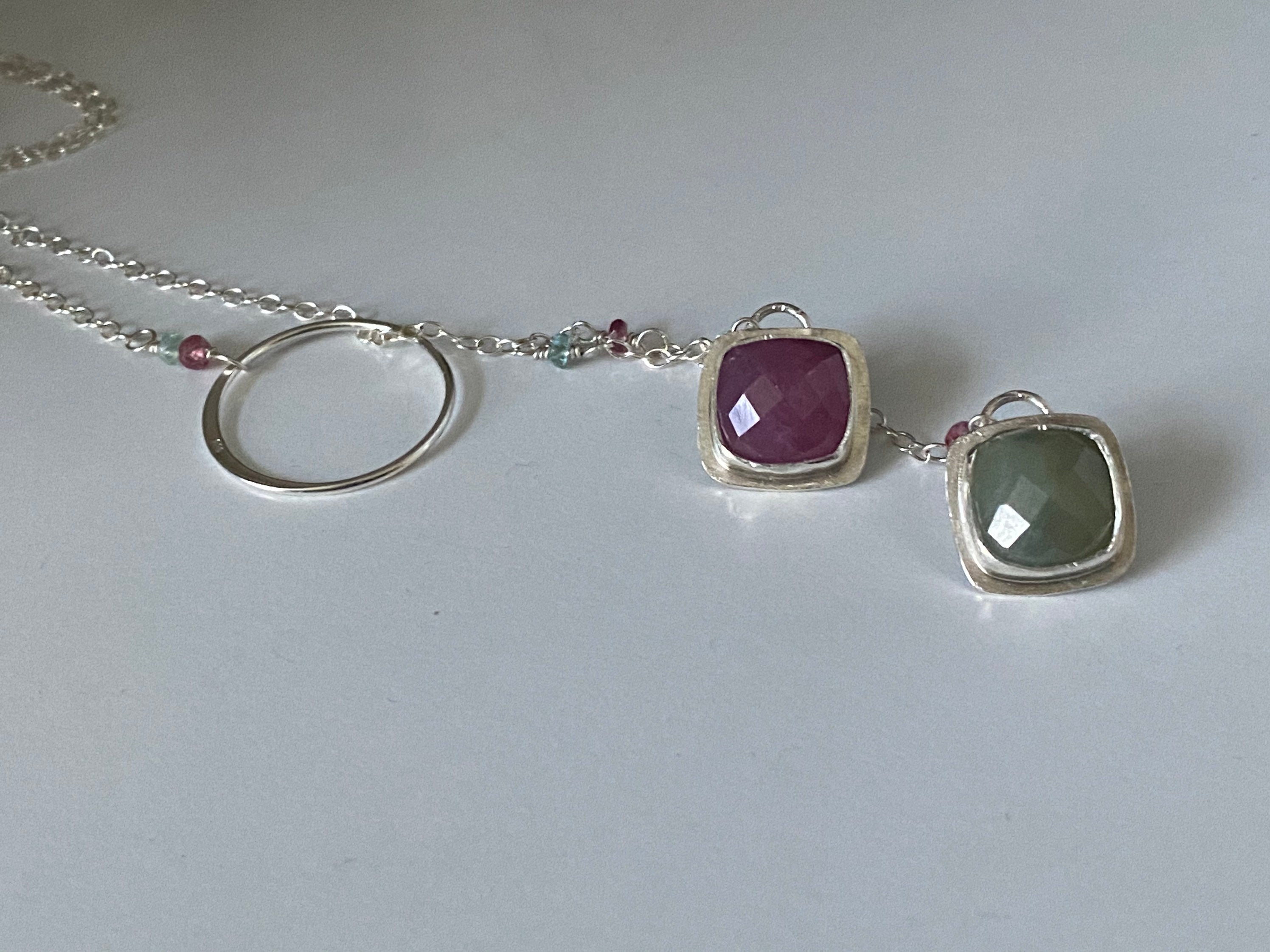 Green and Pink Sapphire Lariat Necklace