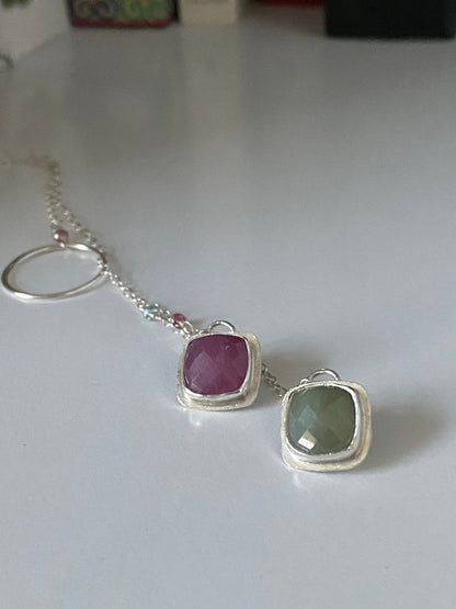Green and Pink Sapphire Lariat Necklace