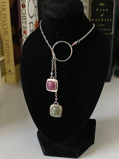 Green and Pink Sapphire Lariat Necklace