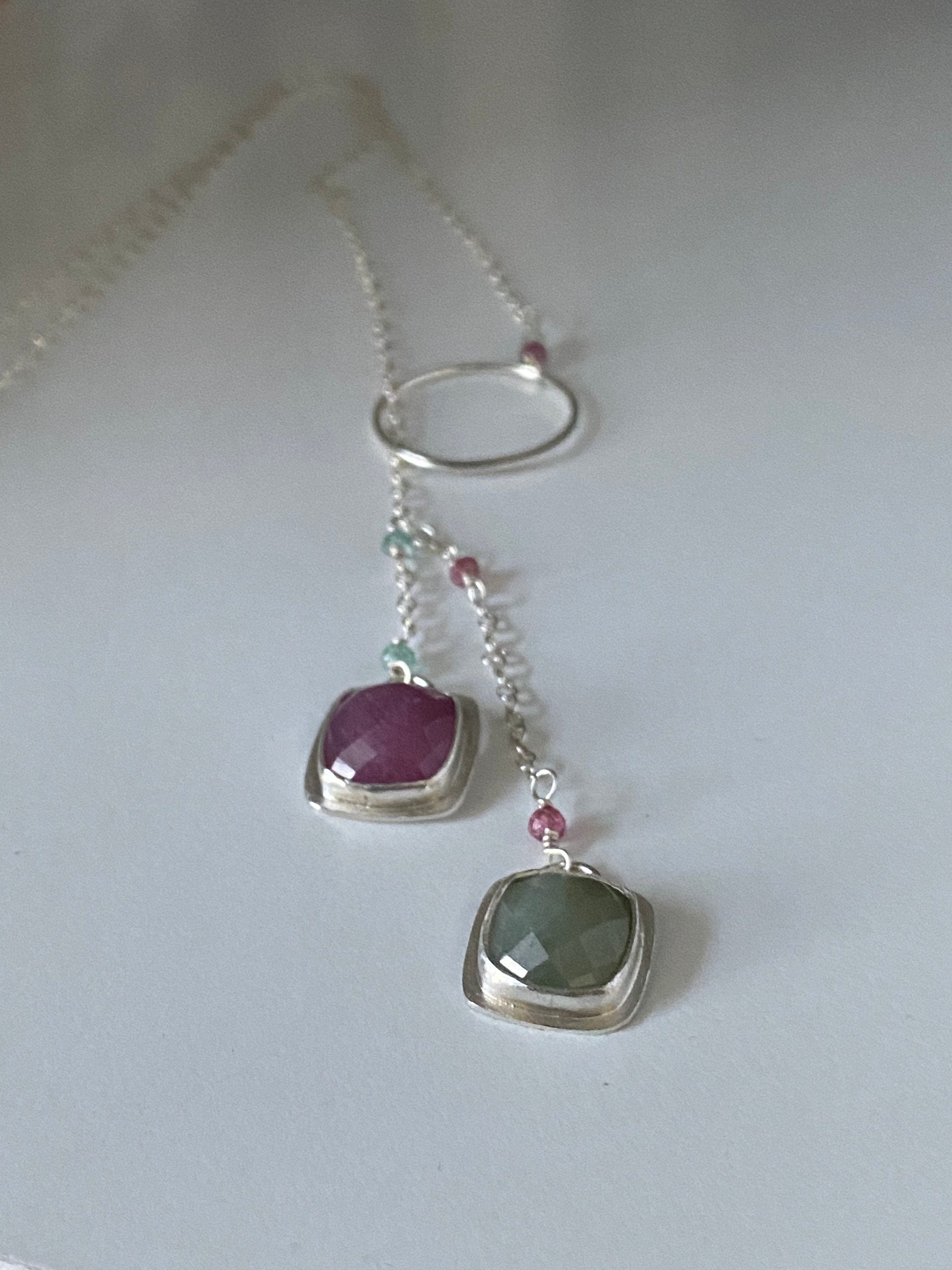 Green and Pink Sapphire Lariat Necklace