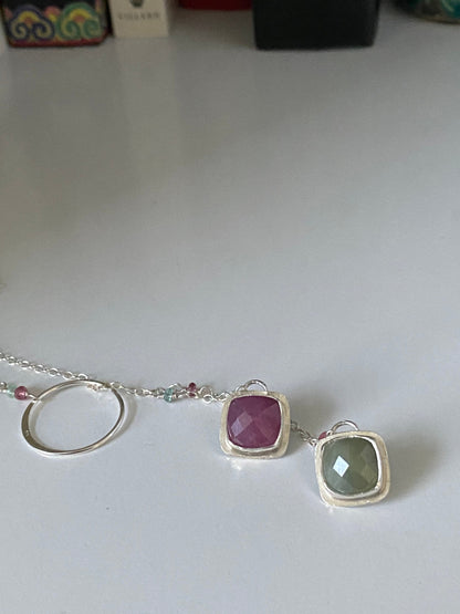 Green and Pink Sapphire Lariat Necklace