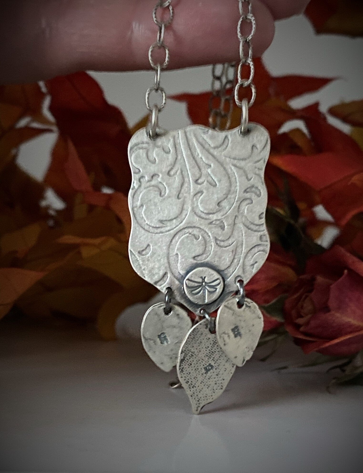 Turquoise Fox and Roses Pendant