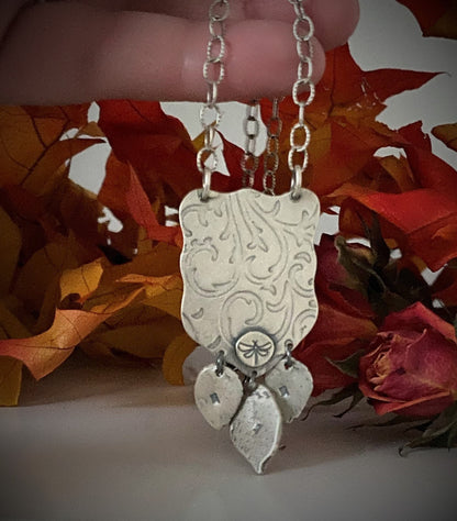 Turquoise Fox and Roses Pendant