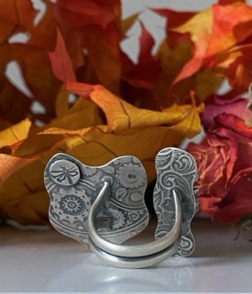 Open Concept Turquoise Fox and Rose Adjustable Ring