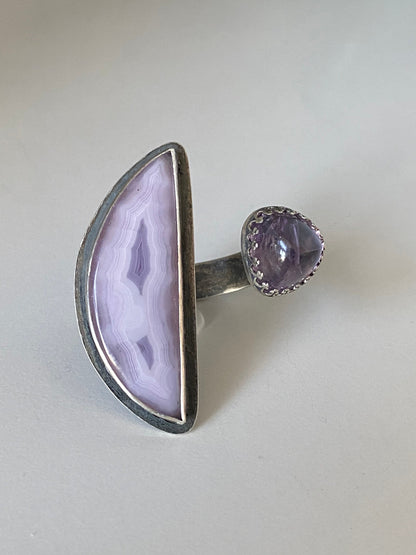 Open Concept Purple Coyamito Agate and Lavender Amethyst Adjustable Ring