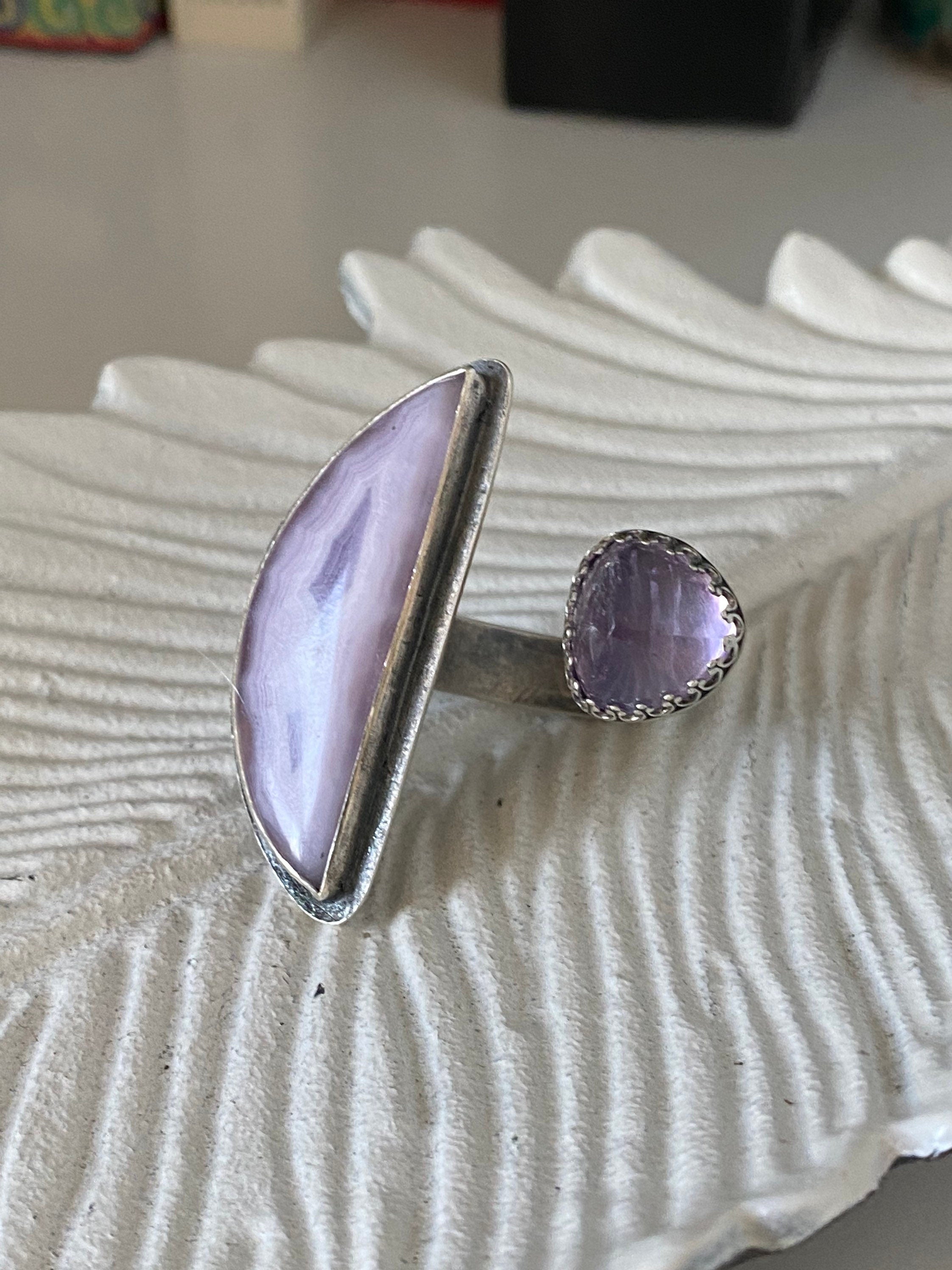 Open Concept Purple Coyamito Agate and Lavender Amethyst Adjustable Ring