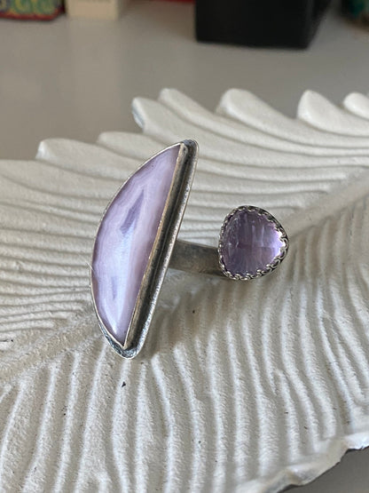 Open Concept Purple Coyamito Agate and Lavender Amethyst Adjustable Ring