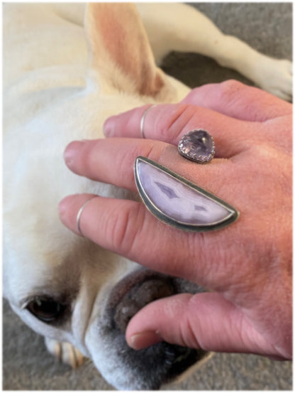 Open Concept Purple Coyamito Agate and Lavender Amethyst Adjustable Ring