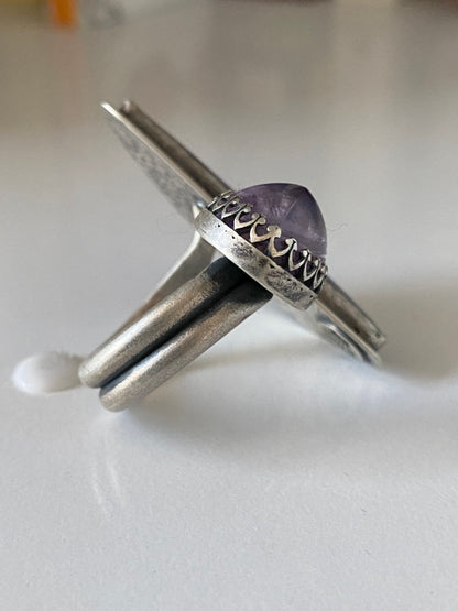 Open Concept Purple Coyamito Agate and Lavender Amethyst Adjustable Ring