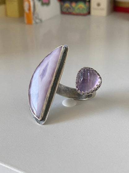 Open Concept Purple Coyamito Agate and Lavender Amethyst Adjustable Ring