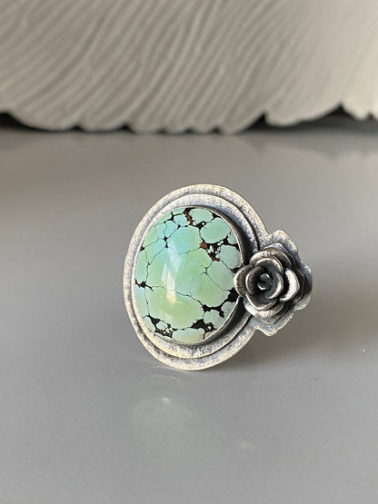 Lime Green Giraffe Turquoise and Succulent Ring