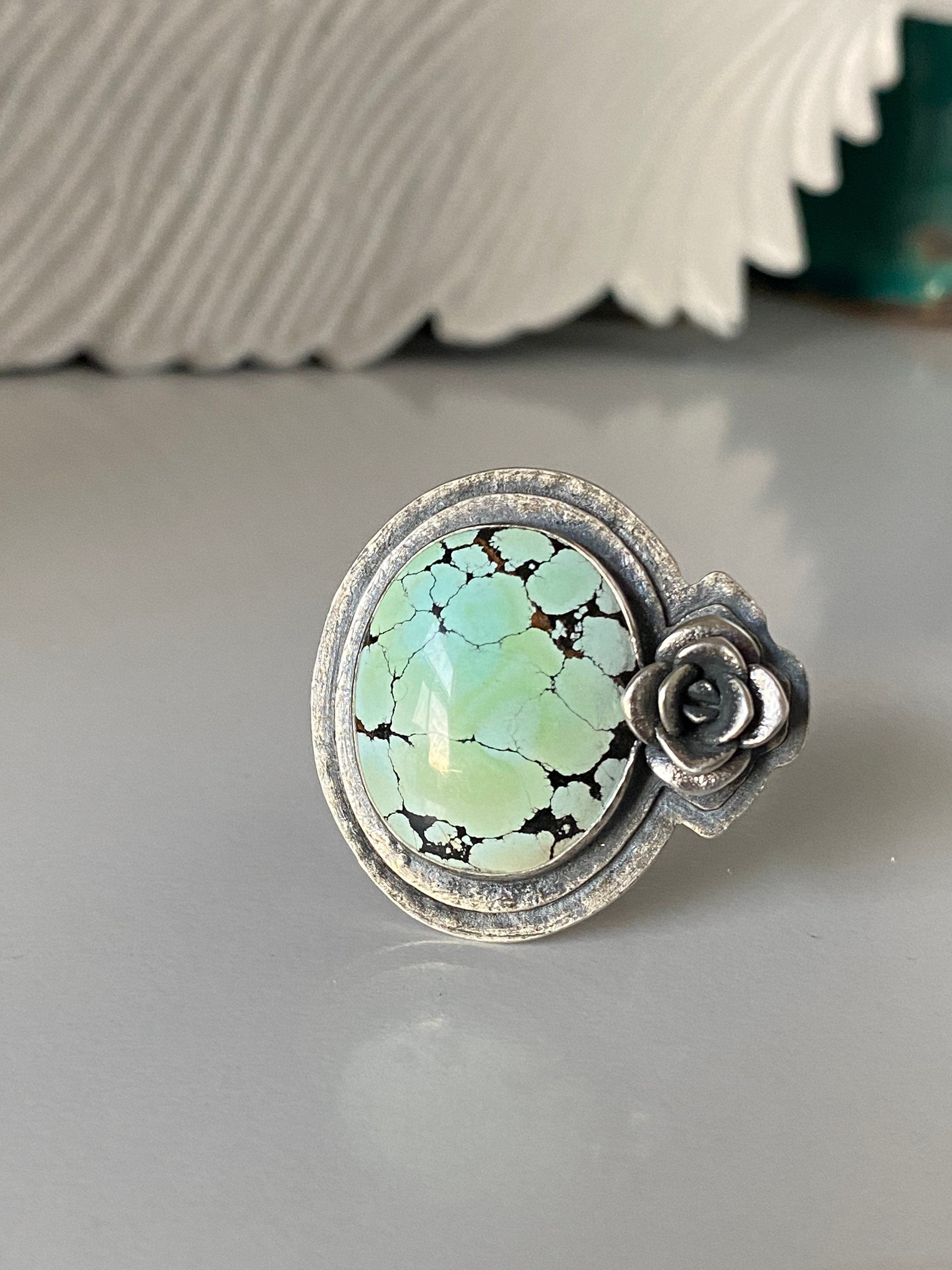 Lime Green Giraffe Turquoise and Succulent Ring