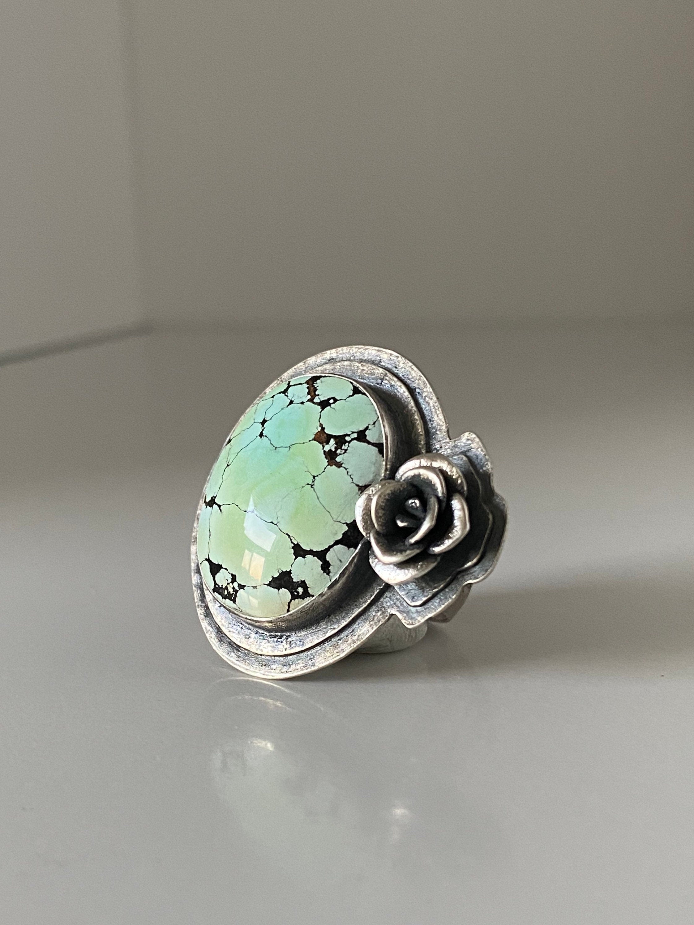 Lime Green Giraffe Turquoise and Succulent Ring