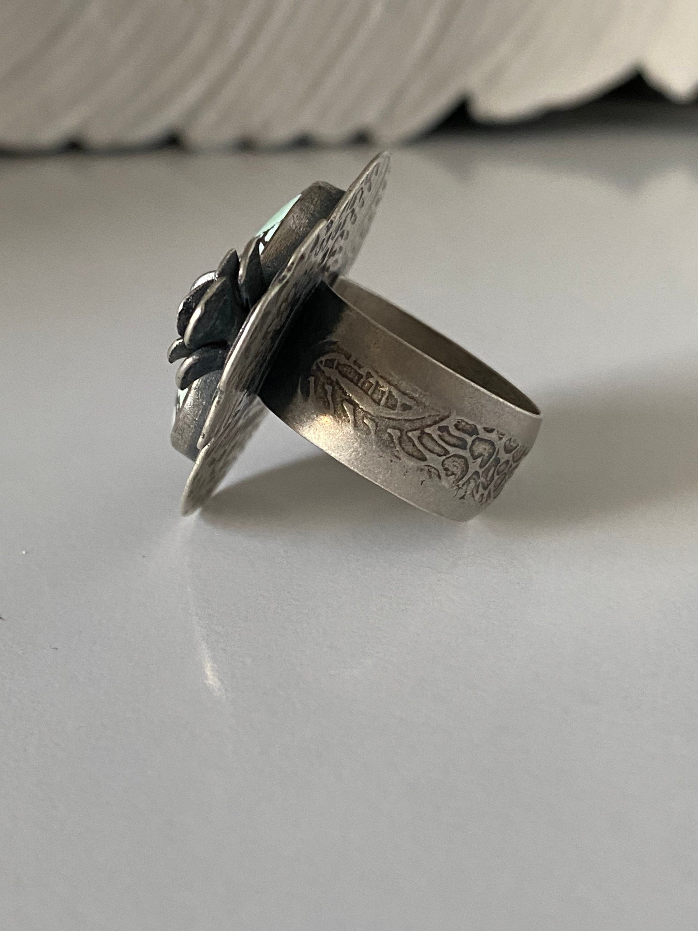 Lime Green Giraffe Turquoise and Succulent Ring