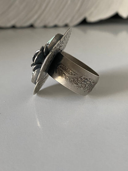 Lime Green Giraffe Turquoise and Succulent Ring