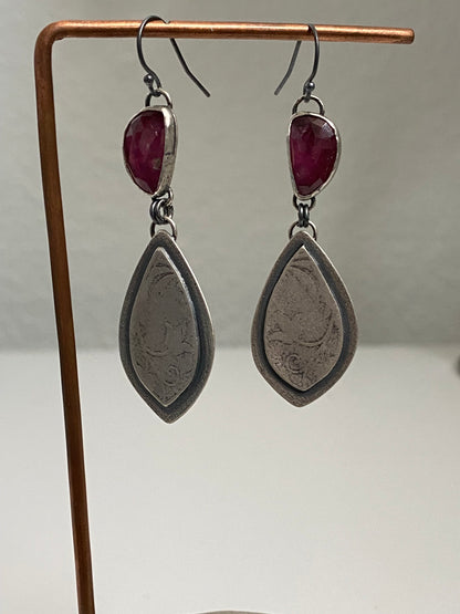 Pink Tourmaline Floral Drop Earrings