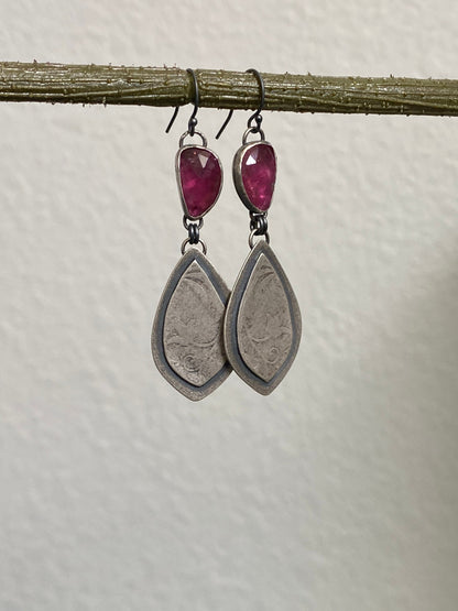 Pink Tourmaline Floral Drop Earrings