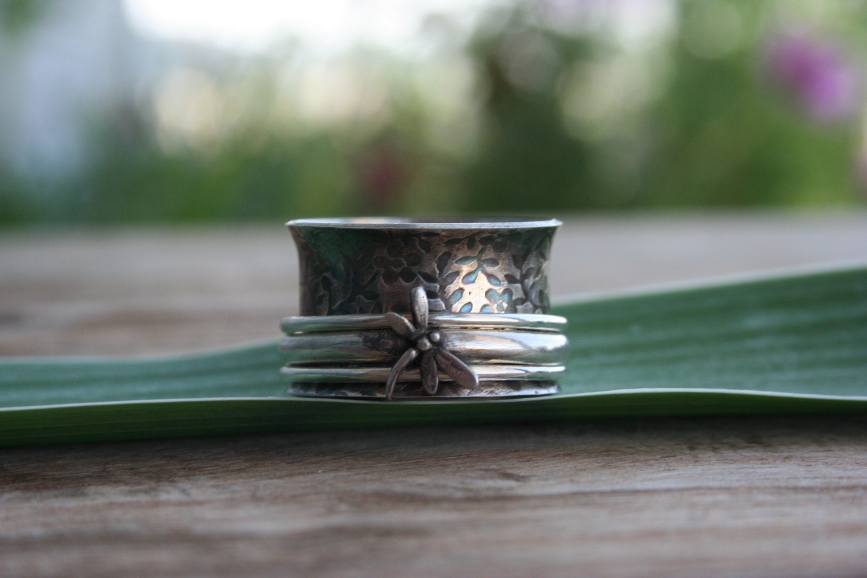 Silver Dragonfly Spinner Ring