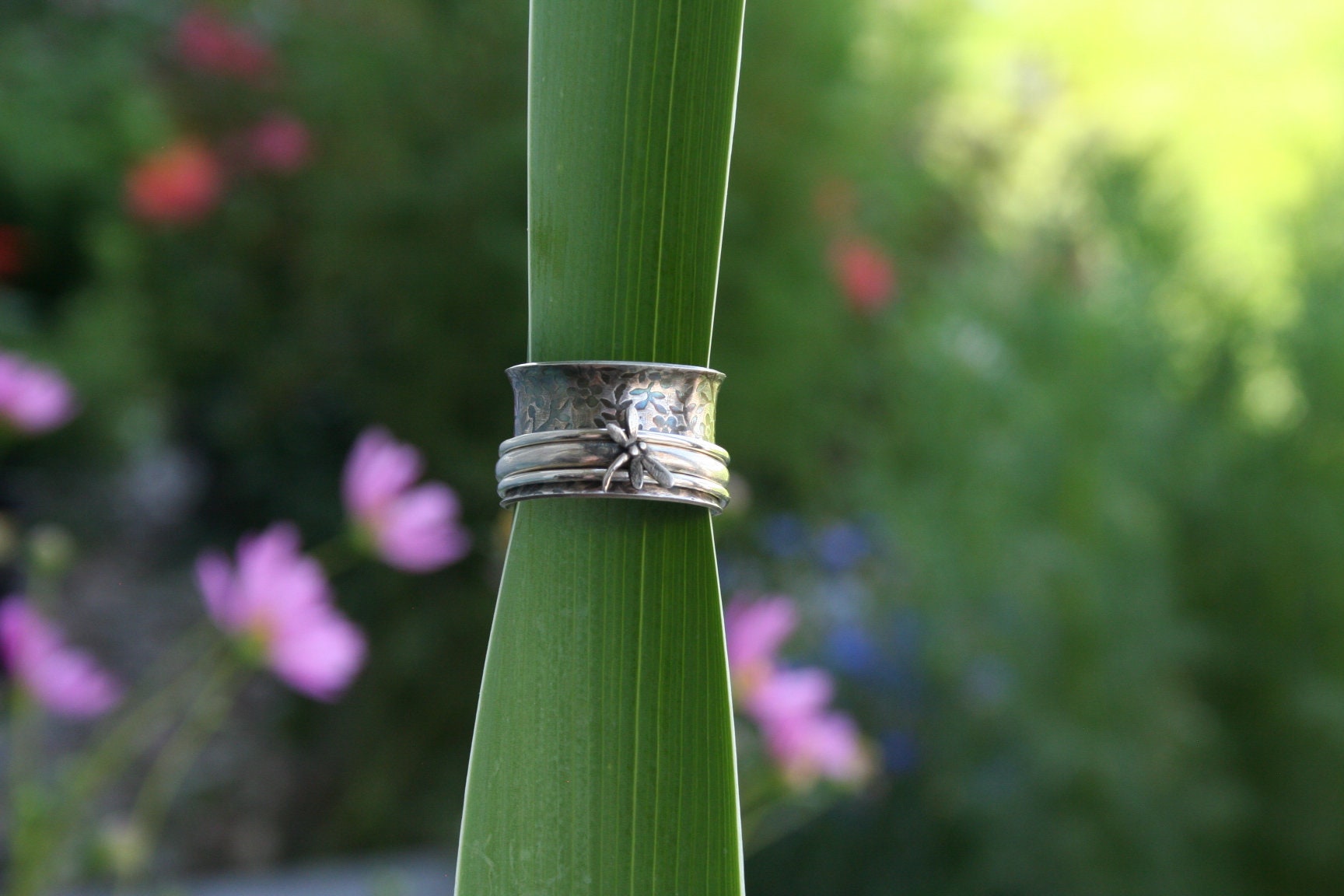 Silver Dragonfly Spinner Ring