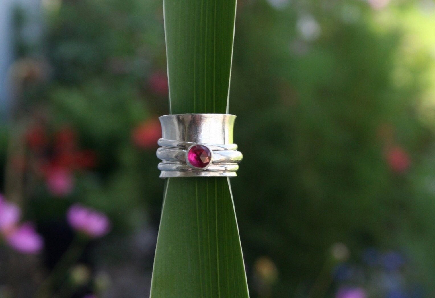 Silver Ruby Spinner Ring