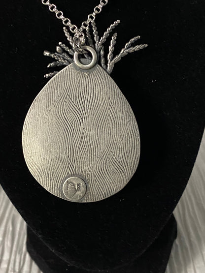 Hubei Turquoise and Cast Silver Cedar Pendant