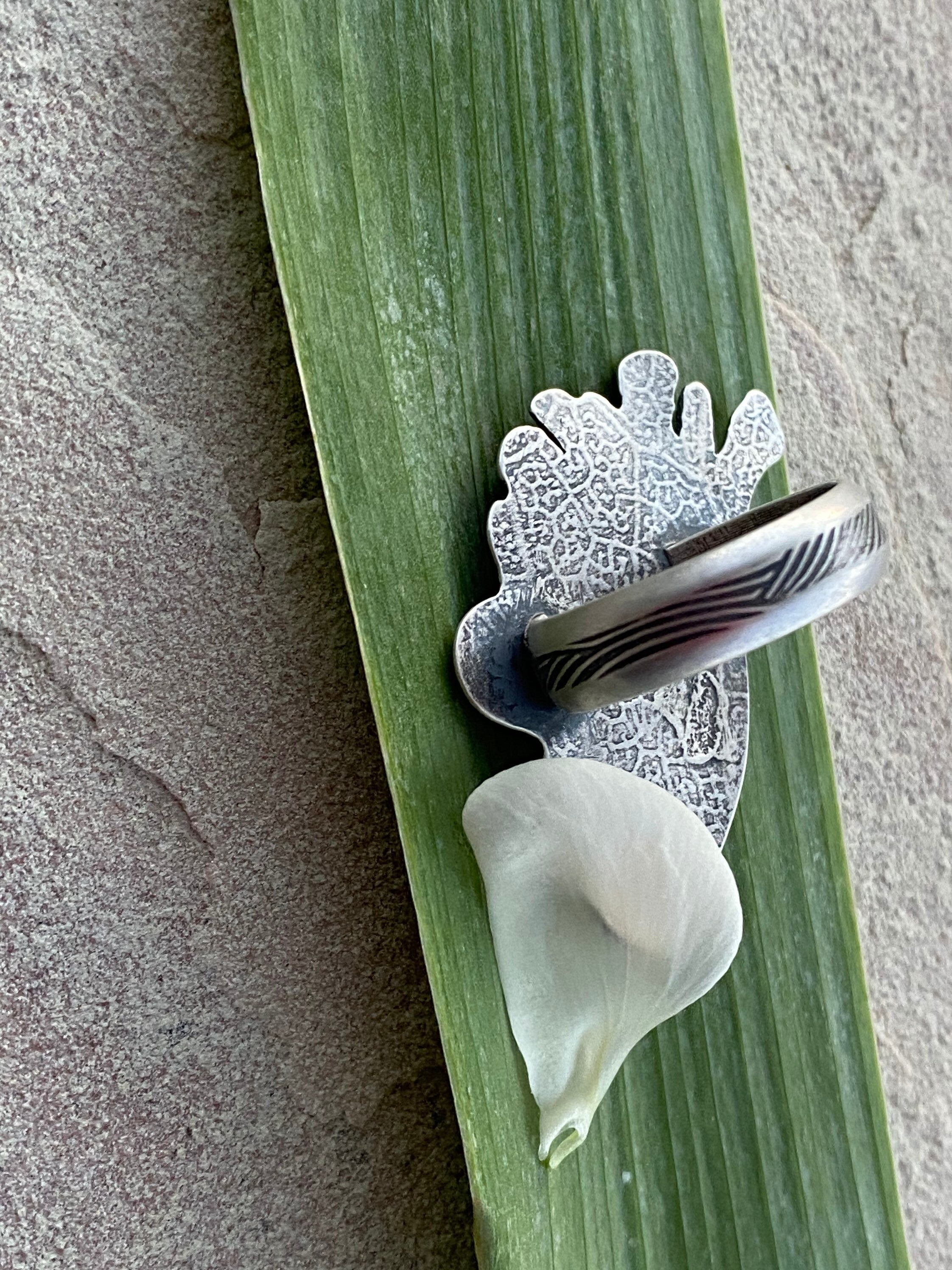 Kintsugi Iron Maiden and Carico Lake Turquoise Cast Silver Cedar Ring