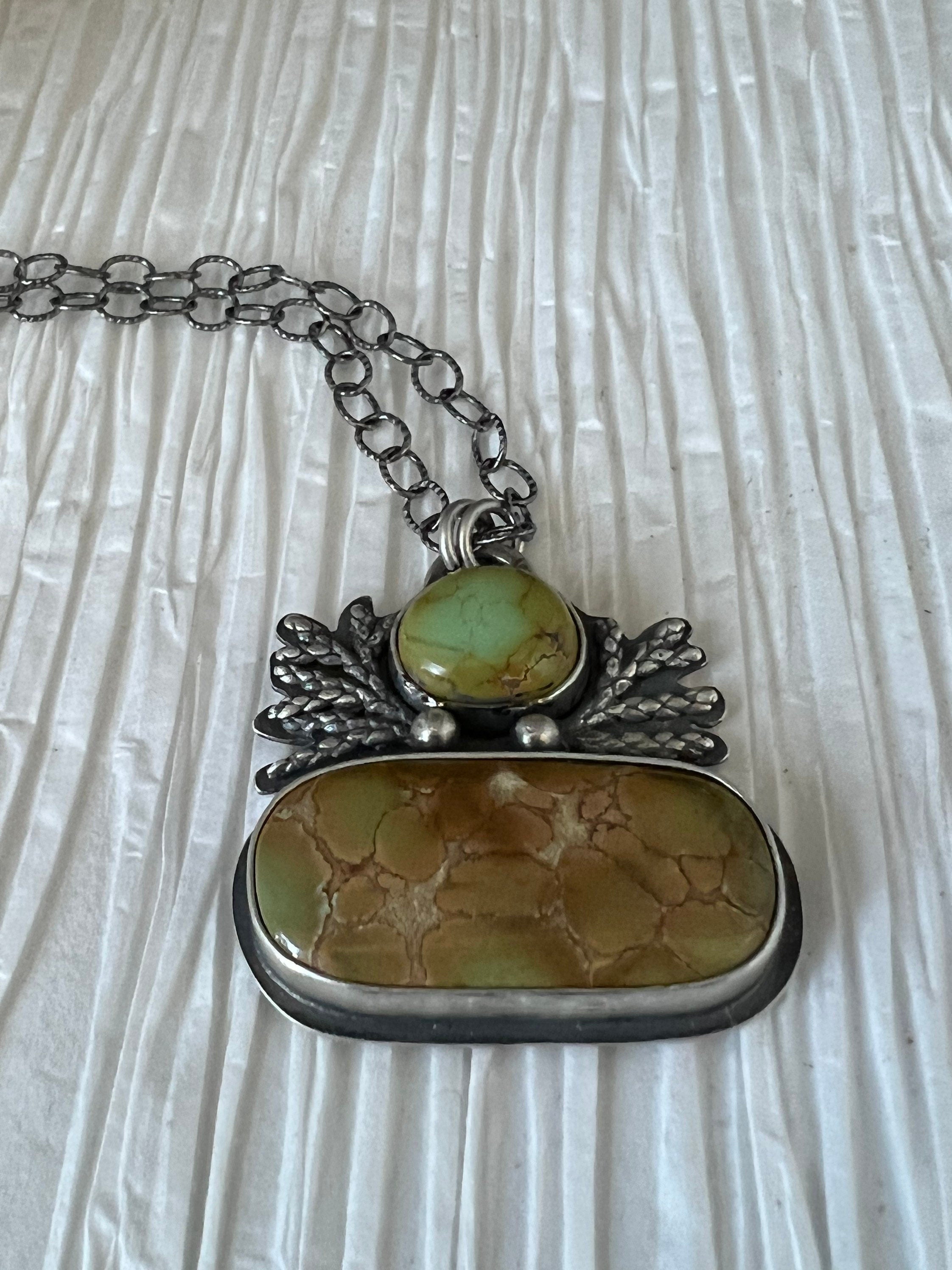 Iron Maiden Turquoise and Silver Cedar Pendant