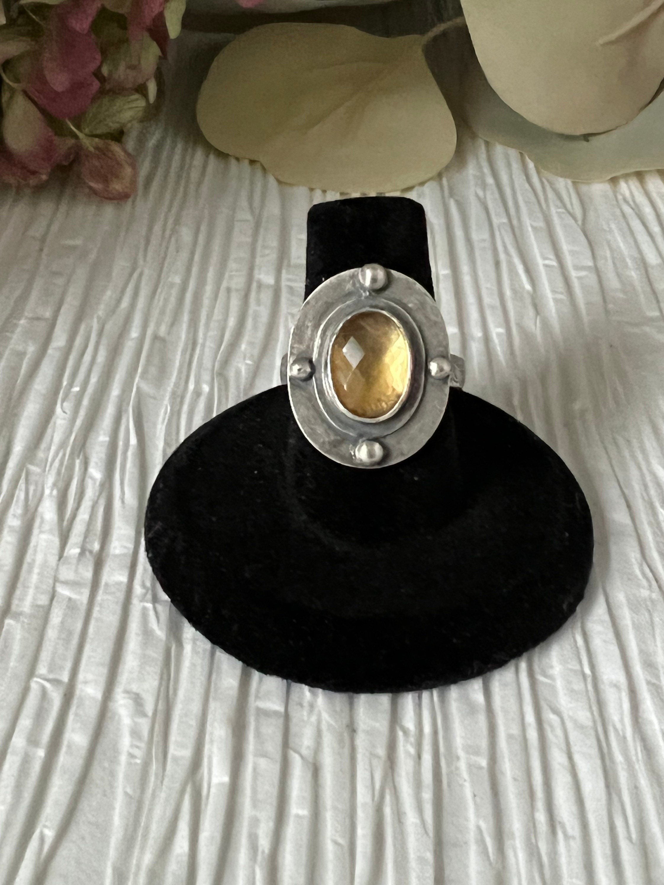 Oval Rosecut Citrine Silver Ring