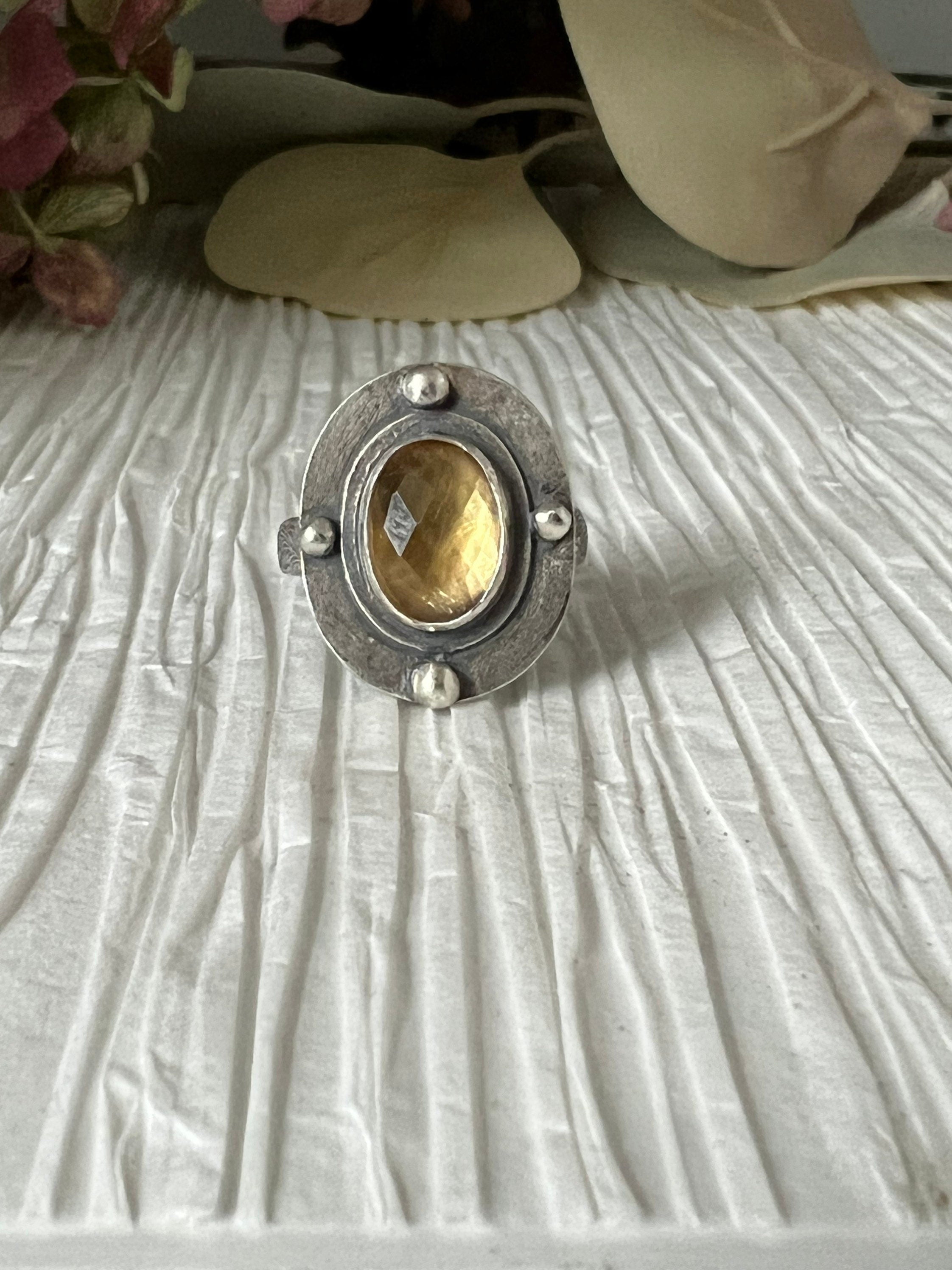 Oval Rosecut Citrine Silver Ring