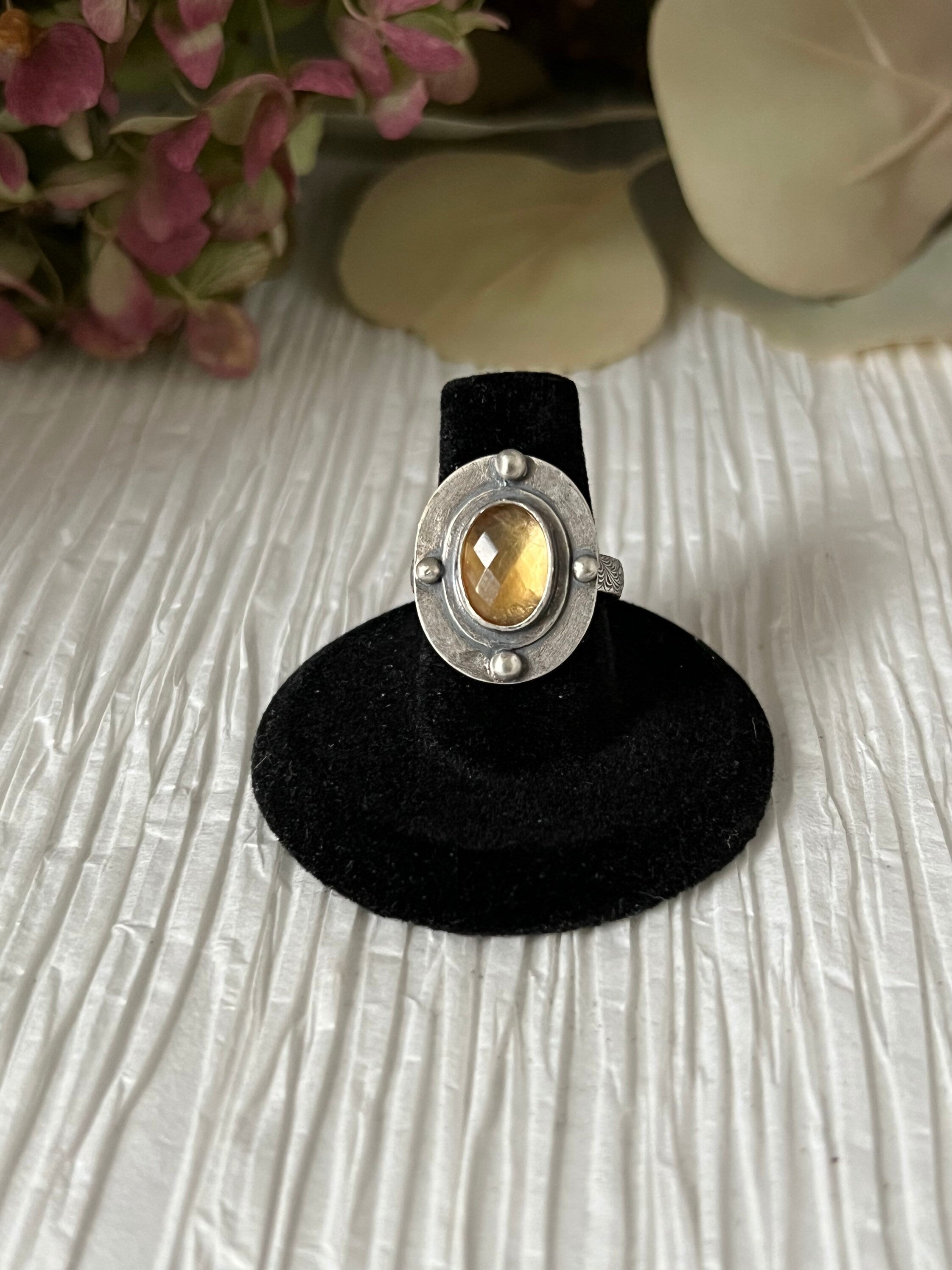 Oval Rosecut Citrine Silver Ring